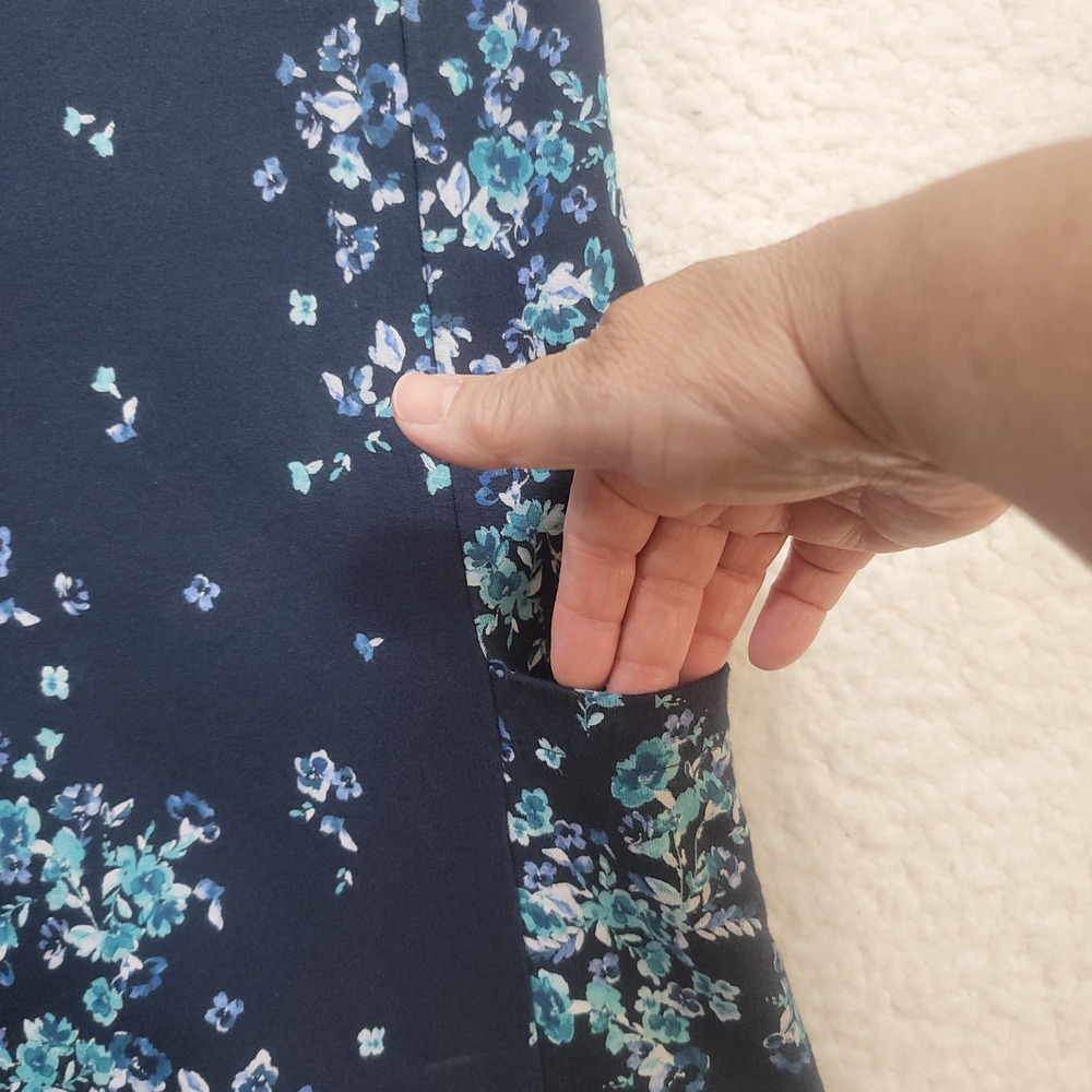 J. Jill Fit Dress Womens Med Blue Floral V-Neck Short Sleeve French Terry Pocket - Picture 6 of 8